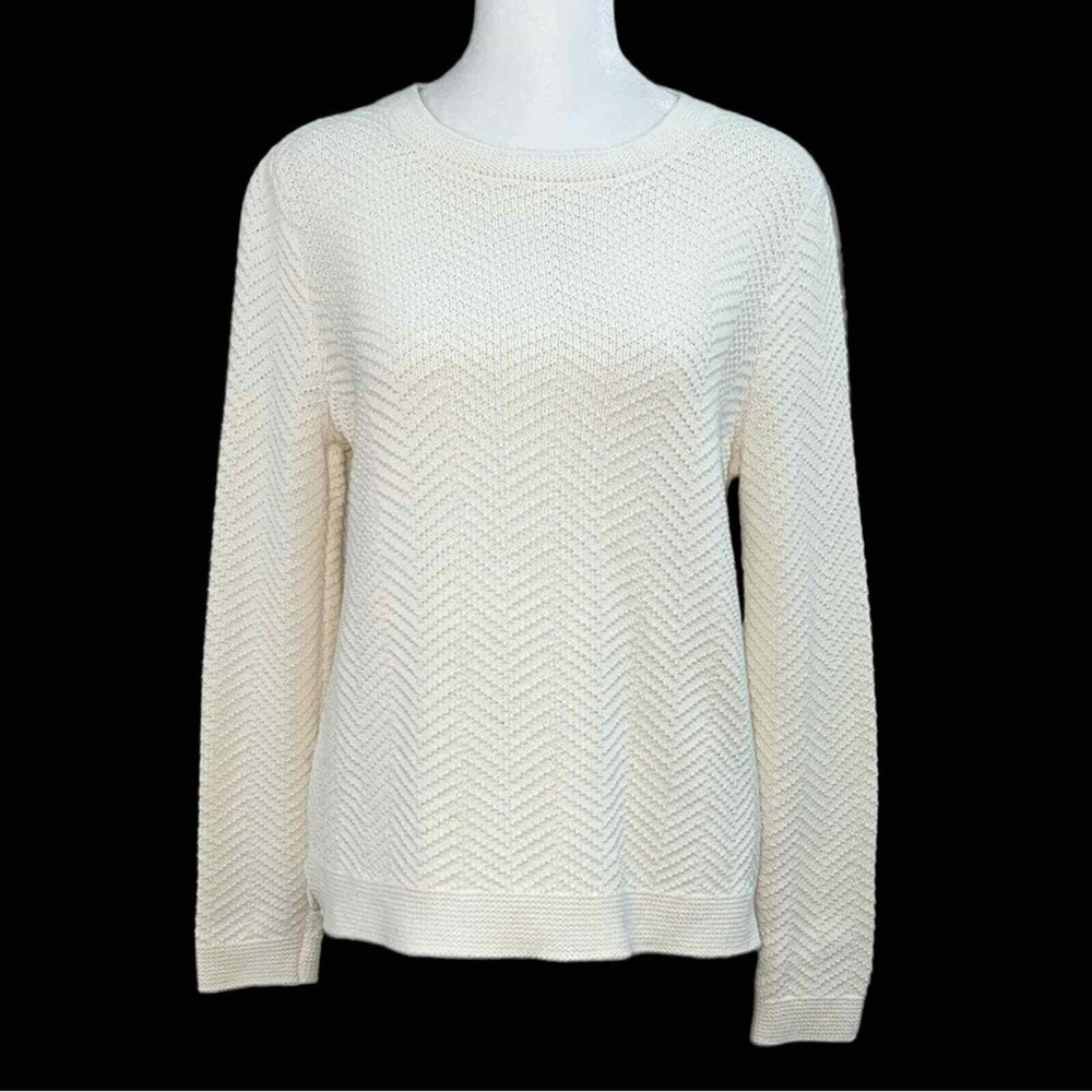 Old Navy Sweater Womens Large Cream Chevron Textured Knit Crew Neck Long Sleeve